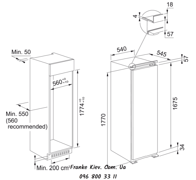 🟥 Встраиваемая холодильная камера Franke FSDR 330 V NE E (118.0532.599) инверторный компрессор