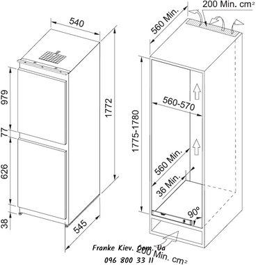 Встраиваемый холодильник Franke FCB 320 NR ENF V A ++ (118.0527.357)