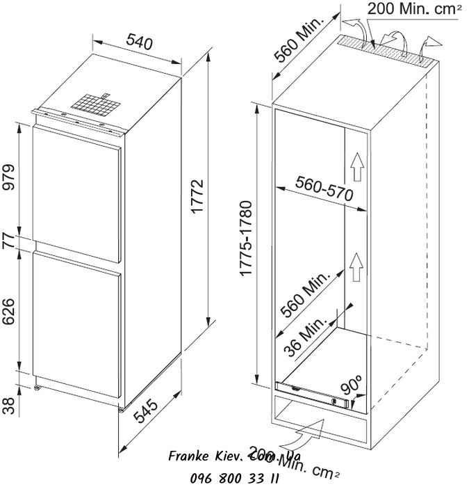 🟥 Вбудовуваний холодильник Franke FCB 320 NR MS A + (118.0524.539)