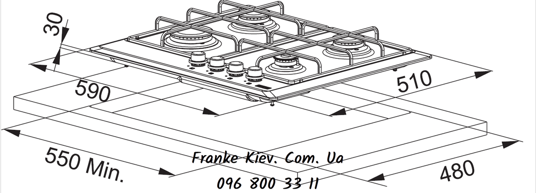 Franke-Partner.com.ua ➦  Вбудована варильна газова поверхня Franke Smart FHM 604 3G TC GF E (106.0037.687) емаль, колір графіт